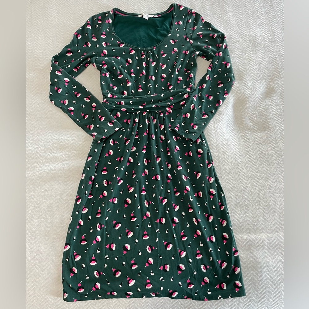BODEN Mabel Jersey Dress in Green Bud Floral Modal Size 2R Pockets Casual